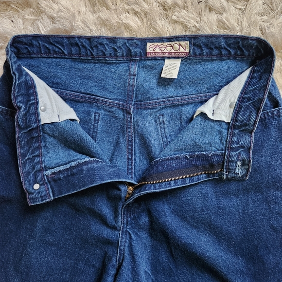 SASSON Women Jeans High Rise Tapered Leg Solid Blue Dark Wash W:34 L:27 - Picture 3 of 5